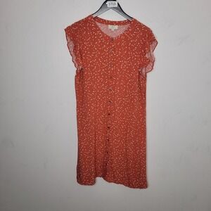 Women Midi Dress Size 14P Orange Loft Outlet Sleeveless Button Front Cottagecore
